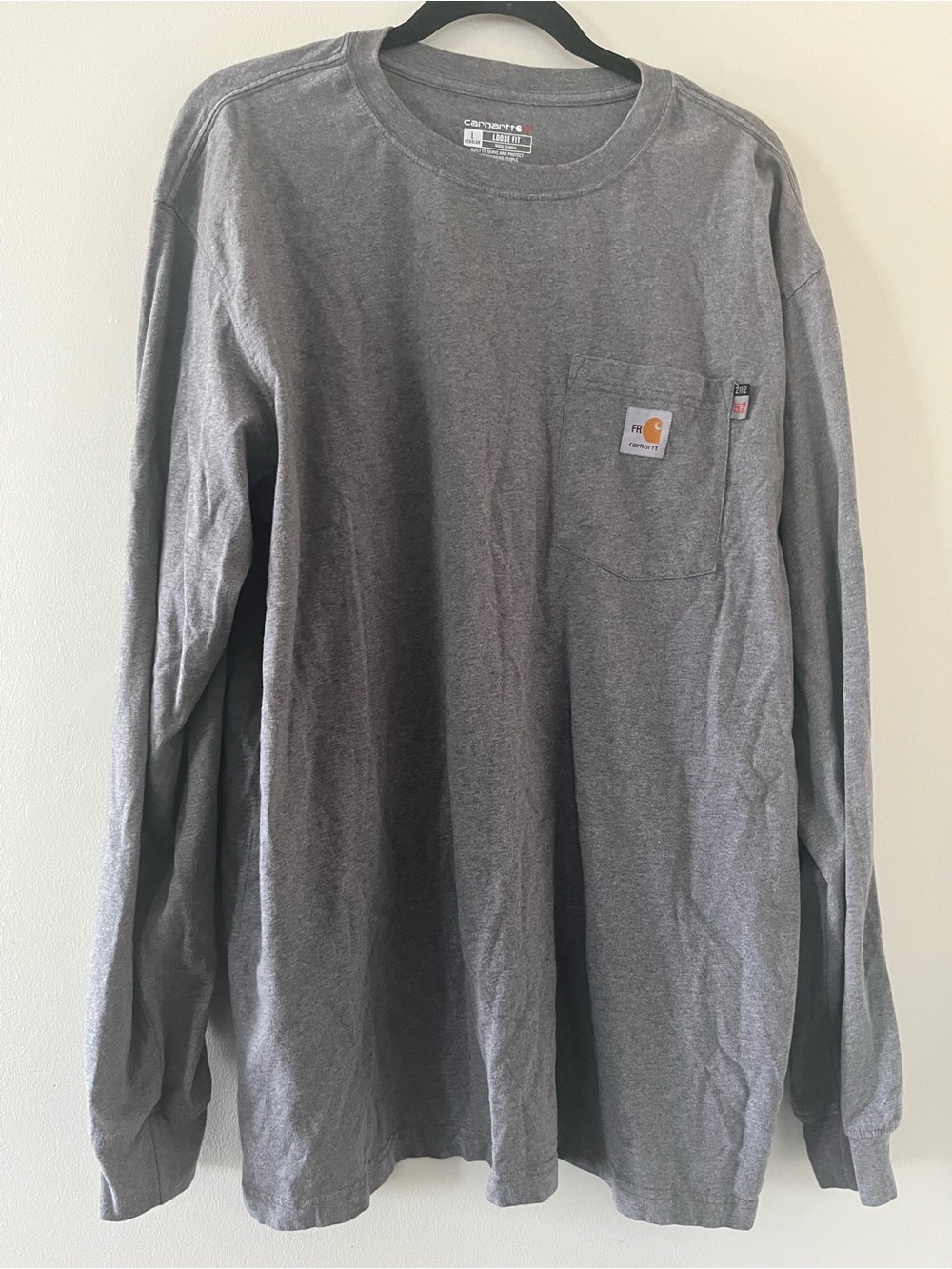 Carhartt FR Workwear Gray Long Sleeve T Shirt Large 100% Cotton Loose Fit - Picture 2 of 6